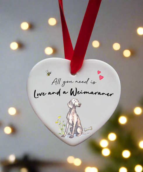 Love and a Weimaraner Ceramic Heart